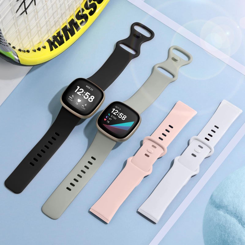 Getino Compatible with Fitbit Sense 2/ Sense Bands/Versa 4/ Versa 3 Bands Women Men, Silicone Sport Accessories Band, Small Black/Gray/Pink/White - Image 3